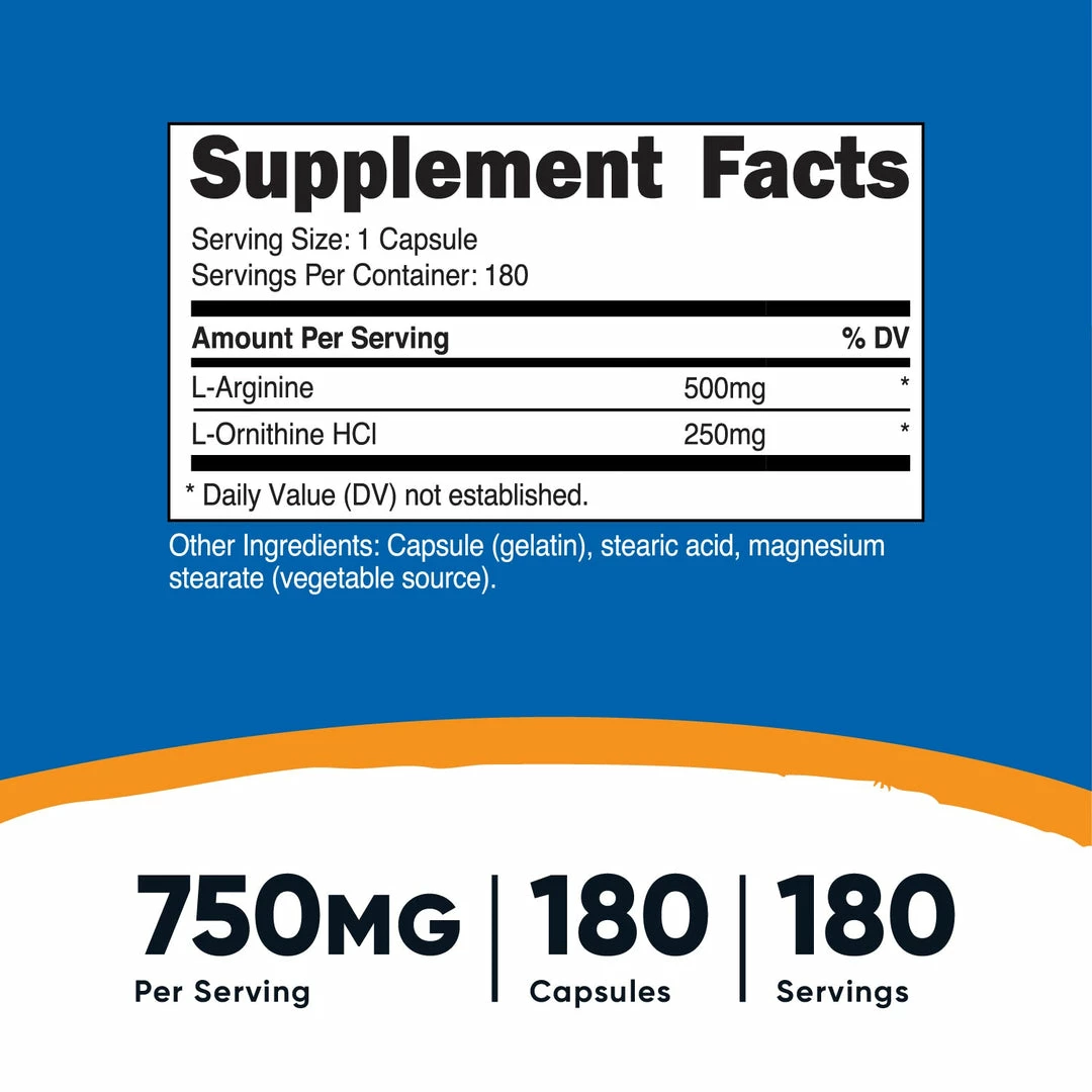 Nutricost L-Arginine L-Ornithine Capsules Amino Acids