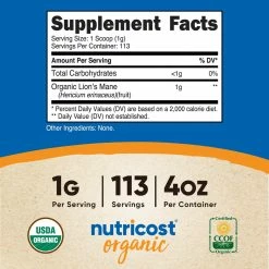 Nutricost Organic Lion's Mane Mushroom Powder Antioxidants