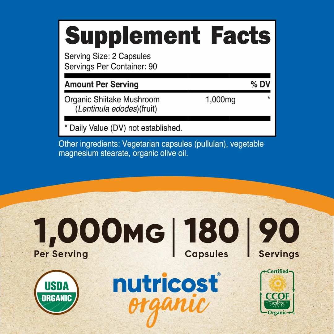 Nutricost Organic Shiitake Mushroom Capsules Antioxidants
