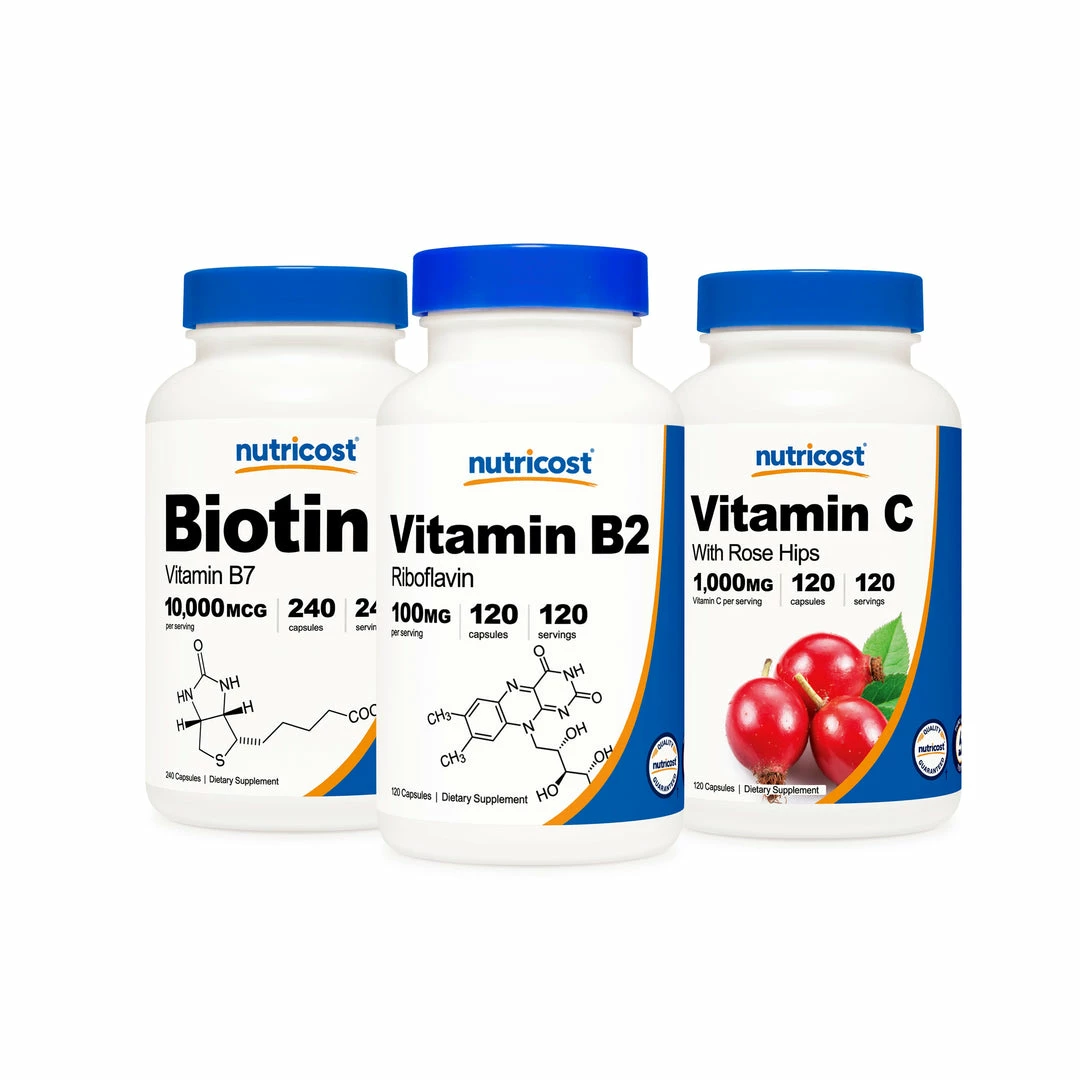 Best Sellers Nutricost Vitamin Bundle (Vitamin B2, Vitamin C W/Rose Hips, Biotin)